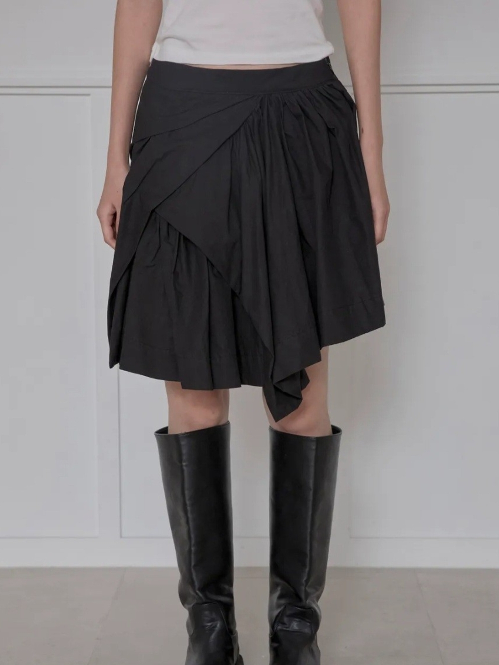 Black Asymmetrical Draped A-Line Skirt